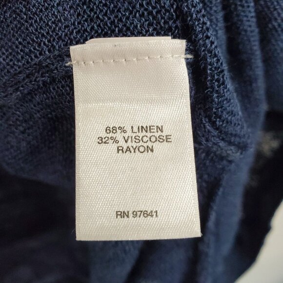 Pure J. Jill Womens Navy Blue Linen Blend Blouse Top Size L Floral Short Sleeve - Picture 11 of 16